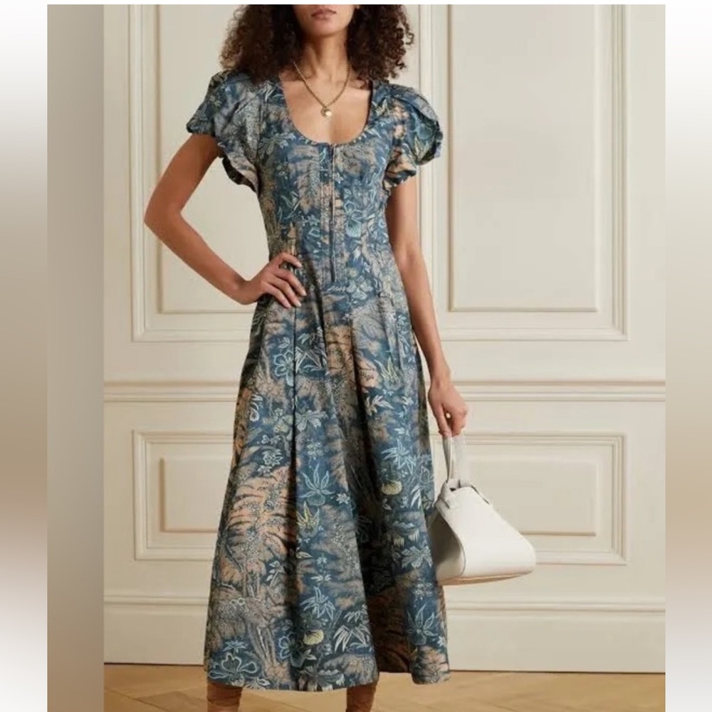 Ulla Johnson Malie Blue Floral Midi Dress